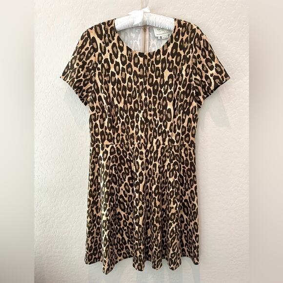 KATE SPADE Cheetah Print Fit & Flare Dress Animal Print Short Sleeve | Size XL - Picture 1 of 6